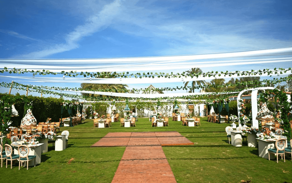 Garden reception with floral canopy