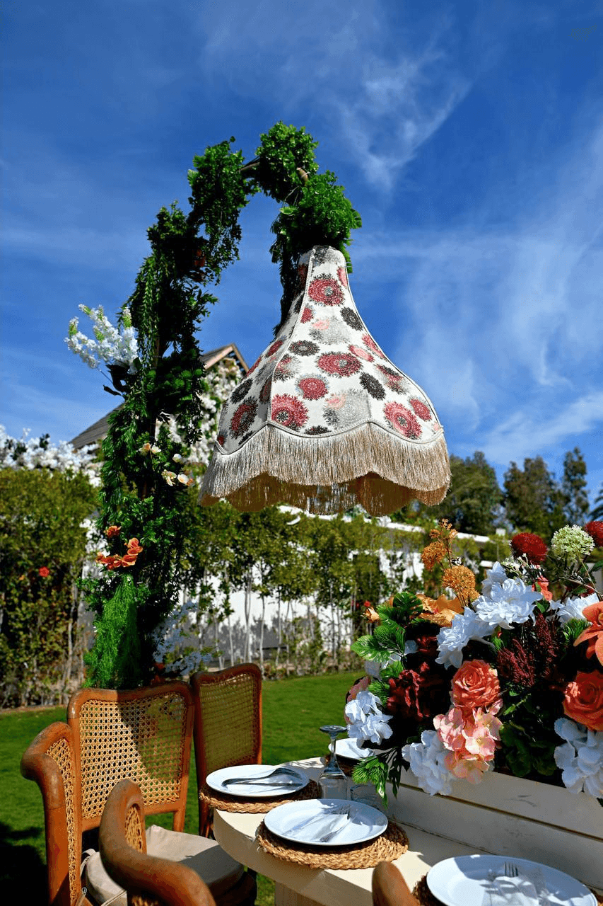 Floral arbour and seating area