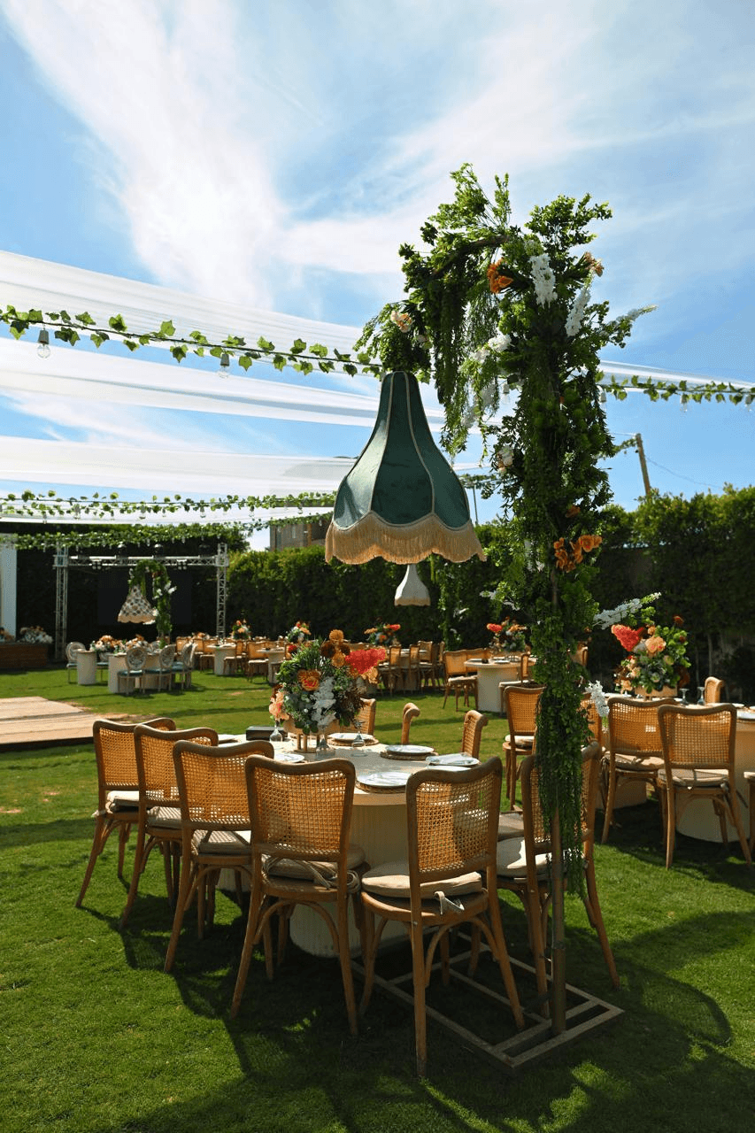 Long banquet table on the lawn