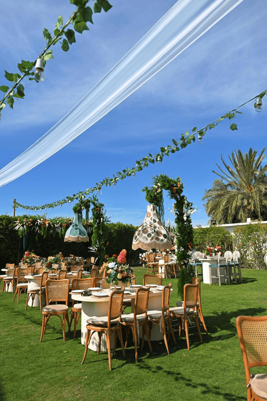 Guest tables with floral centrepieces