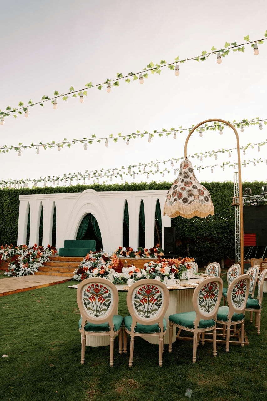 Lawn reception under a clear sky